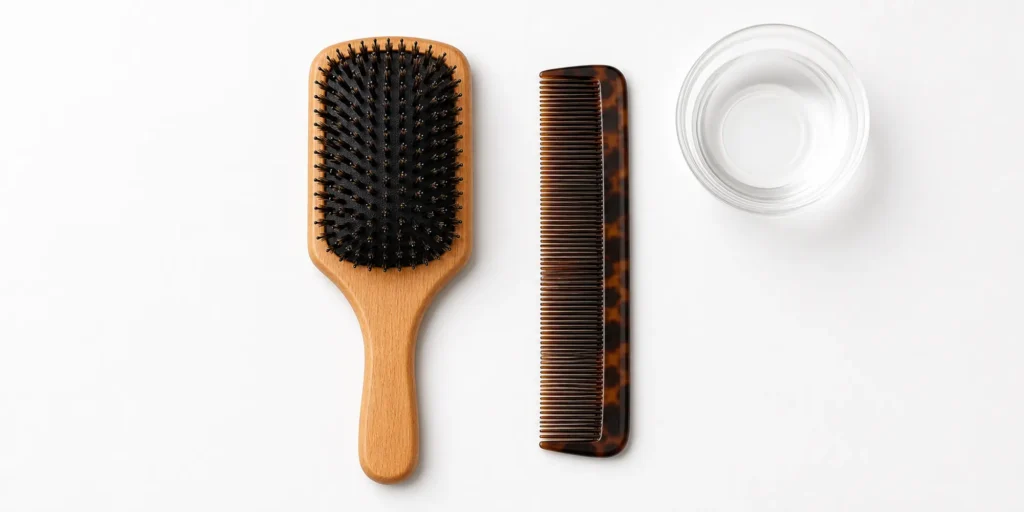 Hair brush being cleaned representing lice decontamination and brush hygiene practices