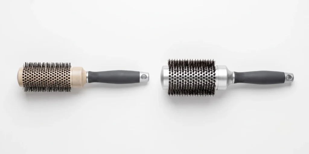 Heat-resistant round brushes with ceramic and aluminium barrels shown for blow-dry styling and heat tolerance guide