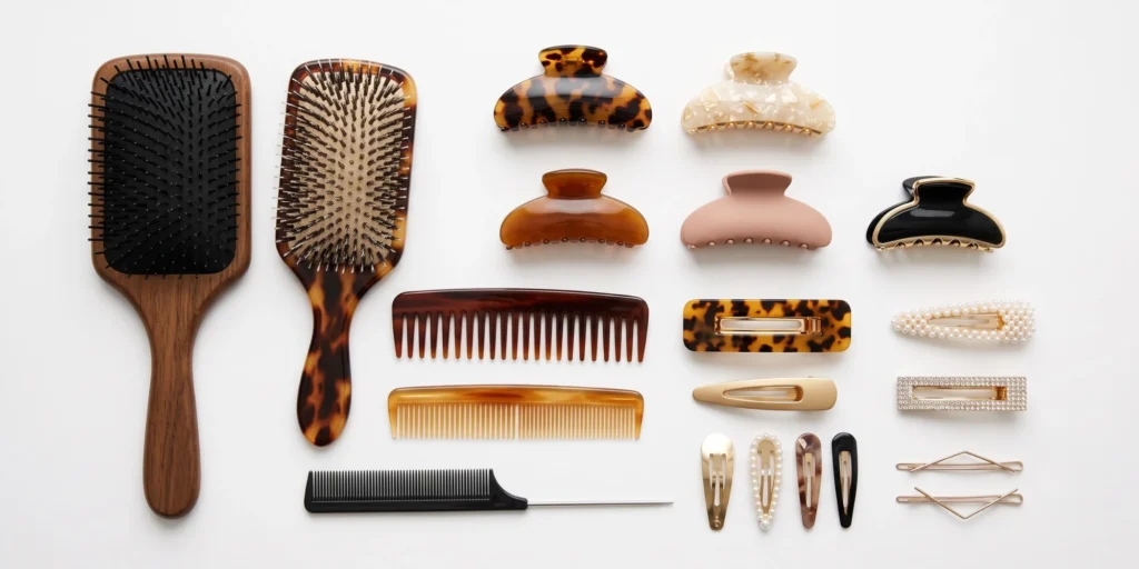 Selection of hair accessories including brushes clips and combs representing complete B2B China sourcing checklist for buyers