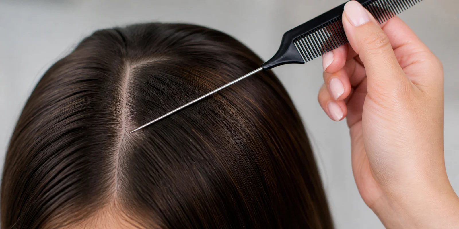 Pin tail comb used for precise scalp sectioning and parting during professional styling work