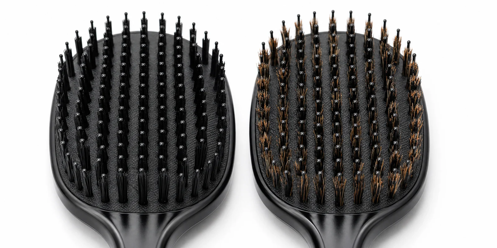 Firm nylon and mixed bristle slick back brush heads shown for material specification comparison