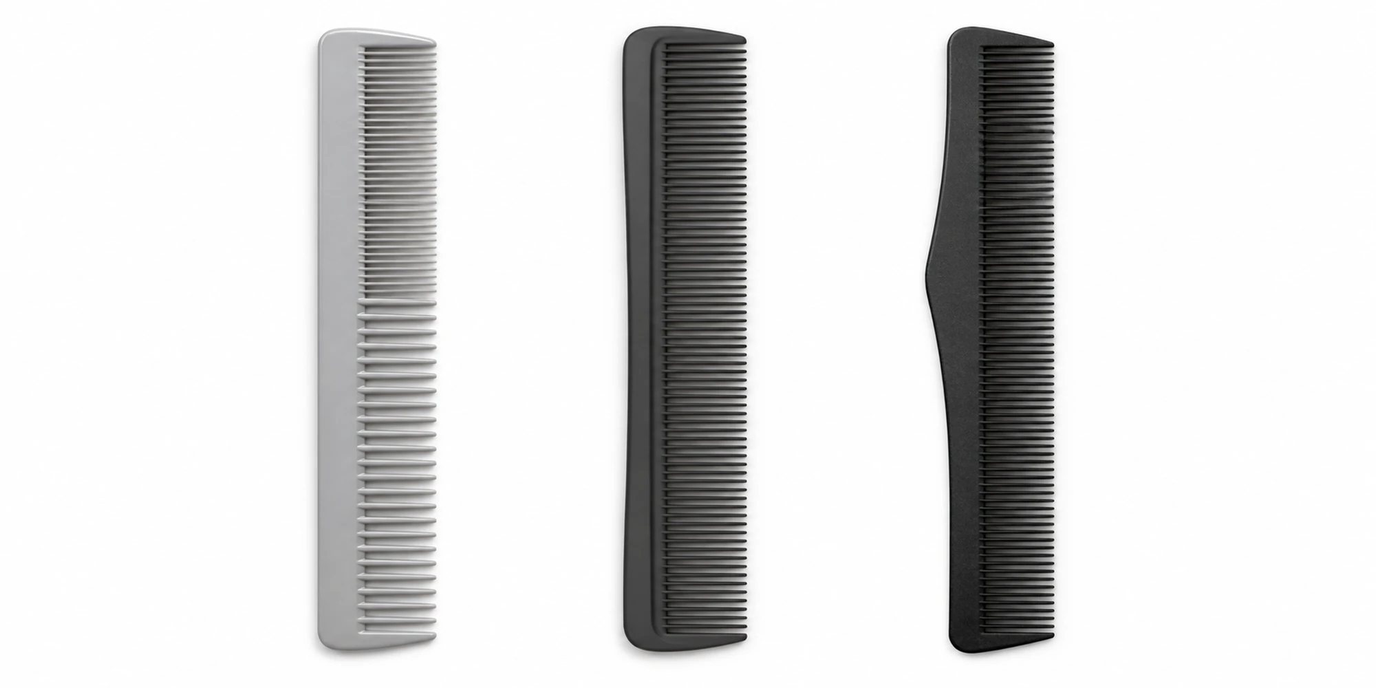 Tiered comb product range showing standard ABS seamless finished ABS and carbon fiber options for retail stocking