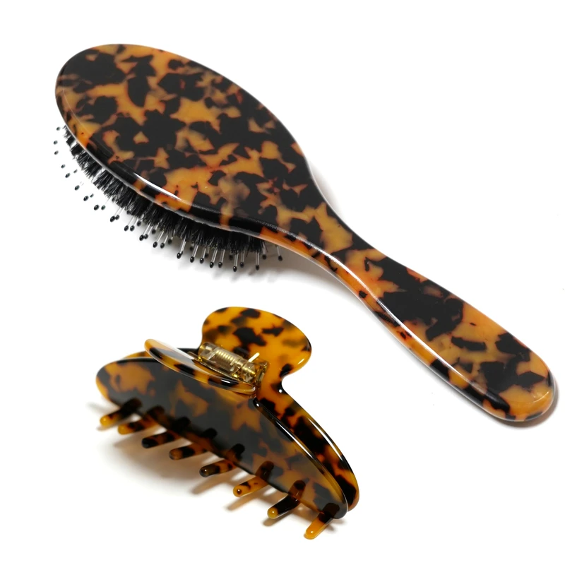 Classic Tortoiseshell Acetate Hairbrush & Hair Claw Set - view 3