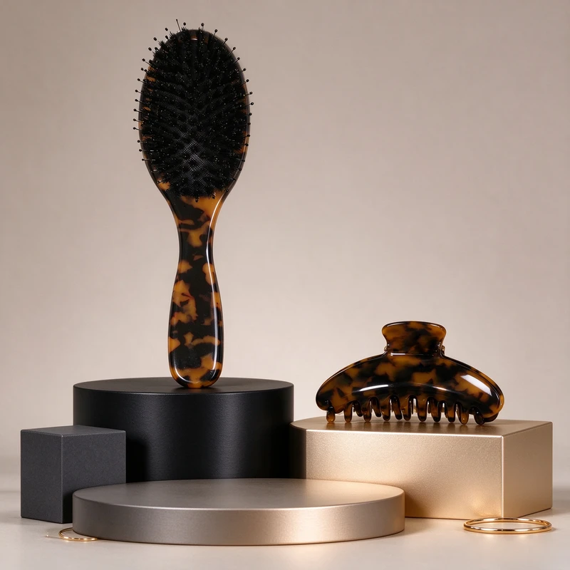 Classic Tortoiseshell Acetate Hairbrush & Hair Claw Set - view 4