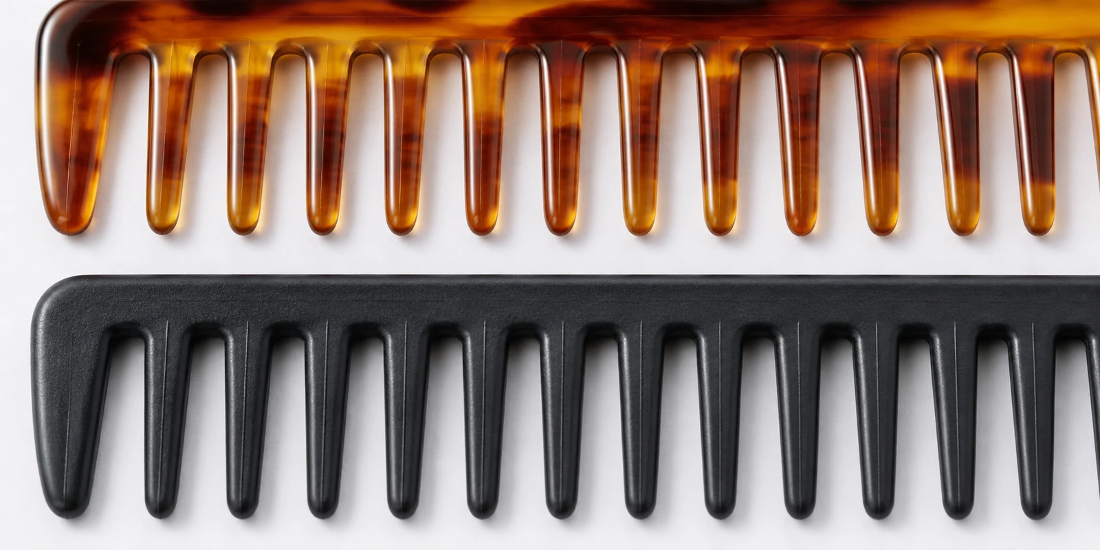 Handmade sawcut comb tooth edge compared to standard moulded comb tooth edge showing seam line difference