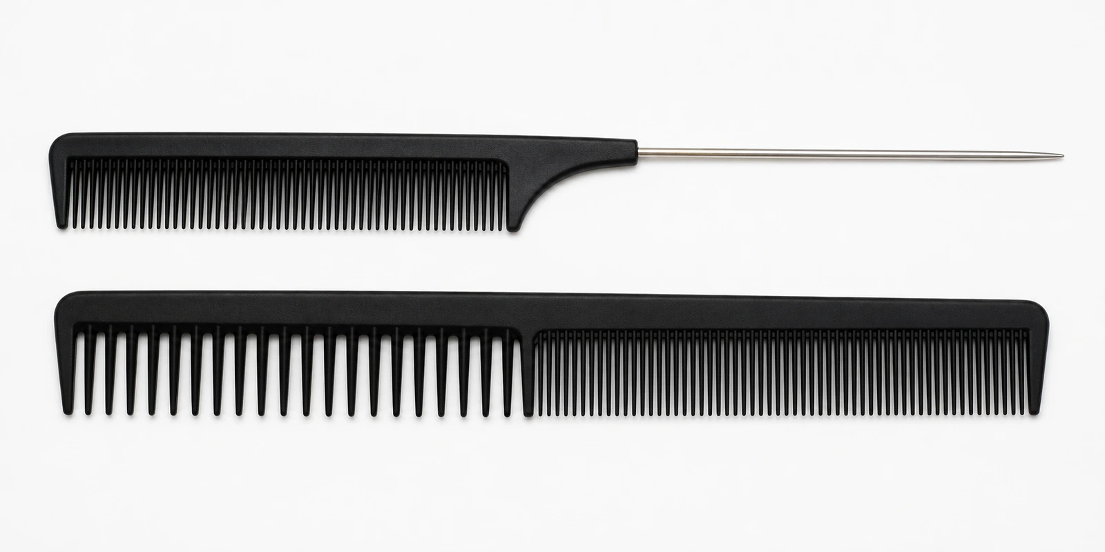 Rat-tail sectioning comb and all-purpose styling comb shown as core professional salon essentials