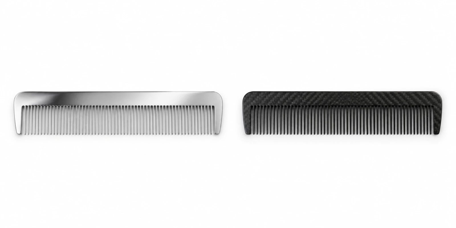 Titanium alloy comb and carbon fiber composite comb displayed side by side for professional material comparison