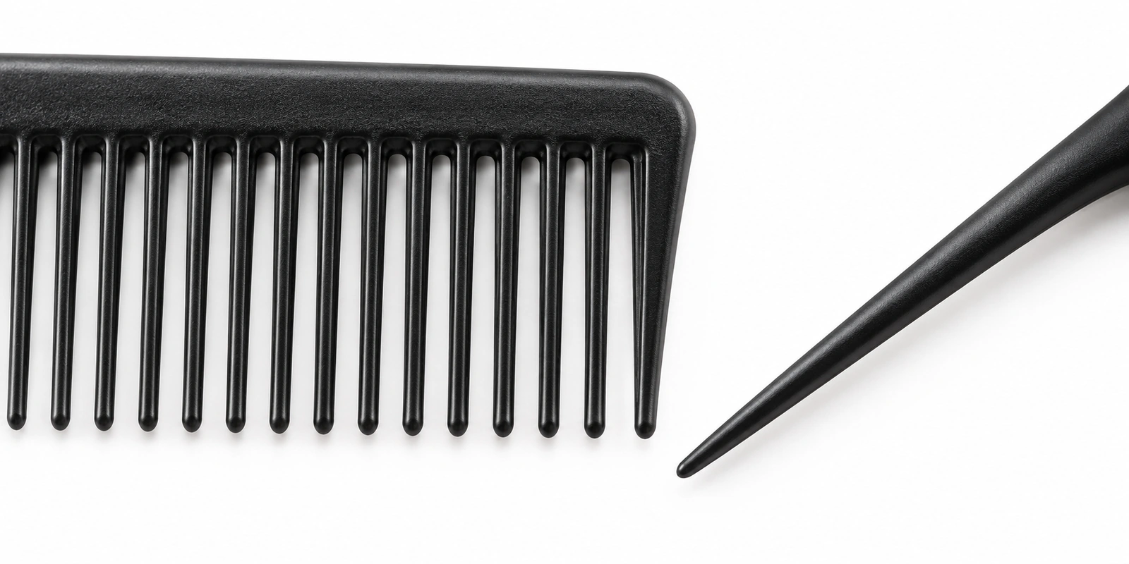 Twist comb narrow tooth section and pointed tip compared for natural hair sectioning precision