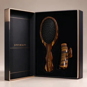 Amber Striped Acetate Hair Brush & Claw Clip Gift Set