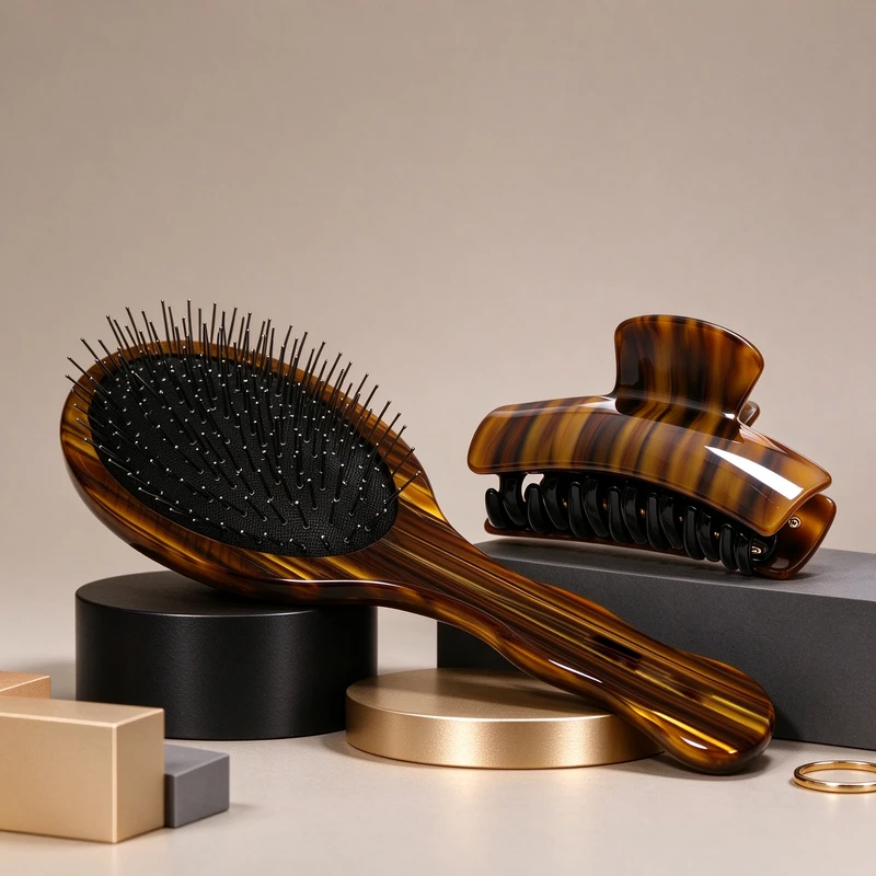 Amber Striped Acetate Hair Brush & Claw Clip Gift Set - view 3