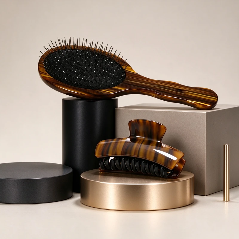 Amber Striped Acetate Hair Brush & Claw Clip Gift Set - view 4