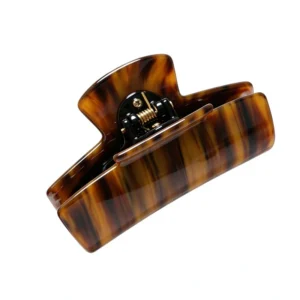 Amber Striped Acetate Rectangular Hair Claw, 80x36mm