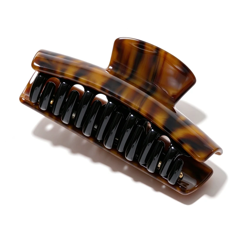 Amber Striped Acetate Rectangular Hair Claw, 80x36mm - view 2