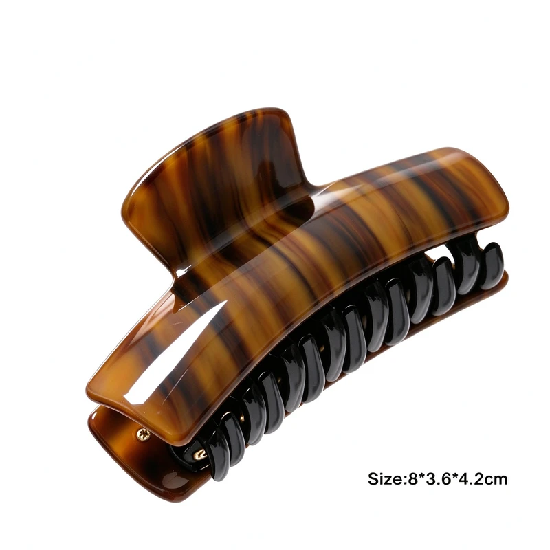 Amber Striped Acetate Rectangular Hair Claw, 80x36mm - view 3