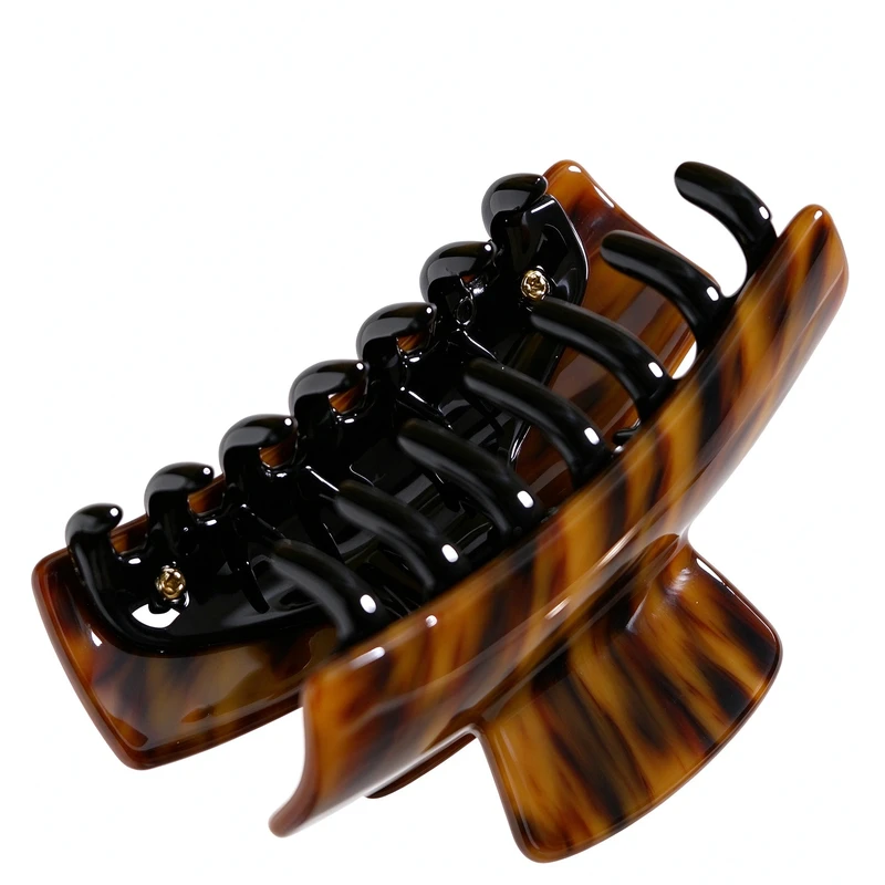 Amber Striped Acetate Rectangular Hair Claw, 80x36mm - view 4