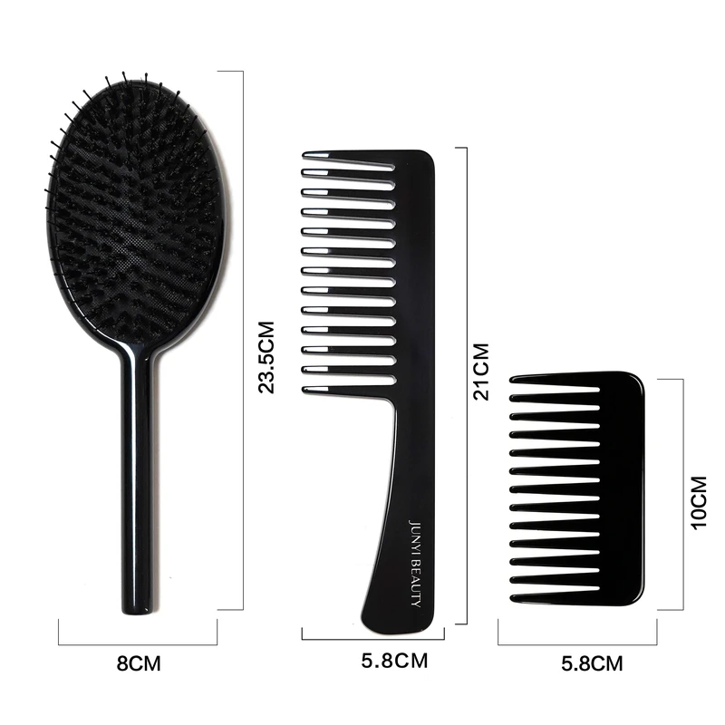 Glossy Black Acetate Hair Brush & Comb Set - view 2