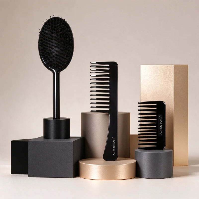 Glossy Black Acetate Hair Brush & Comb Set - view 3