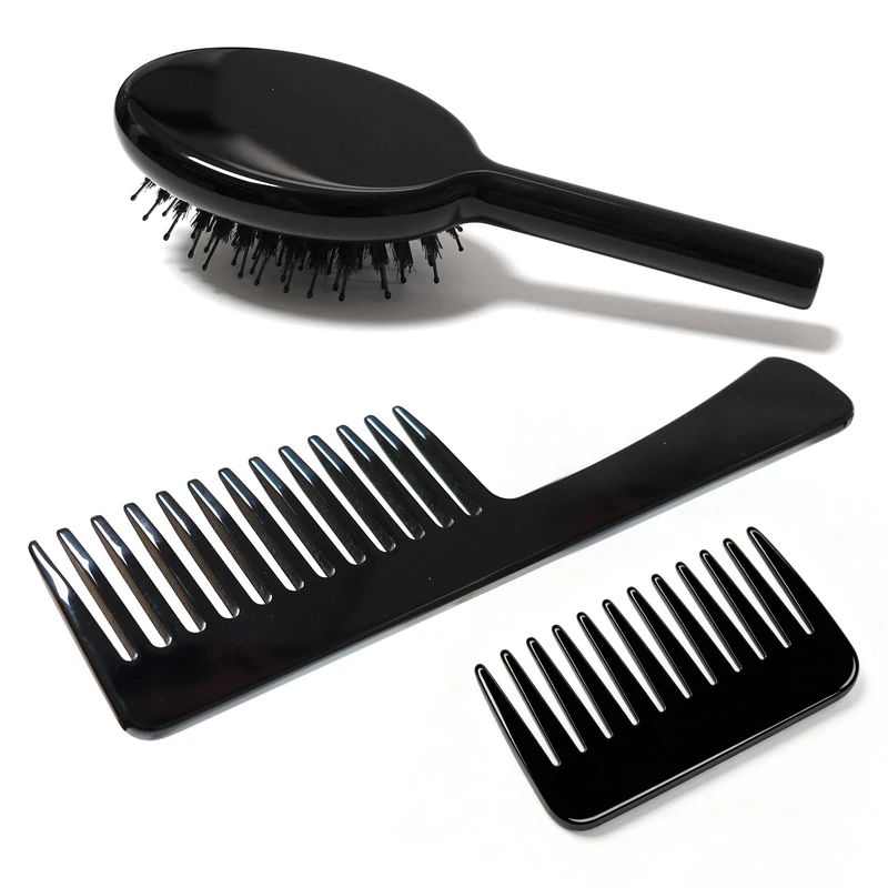 Glossy Black Acetate Hair Brush & Comb Set - view 4