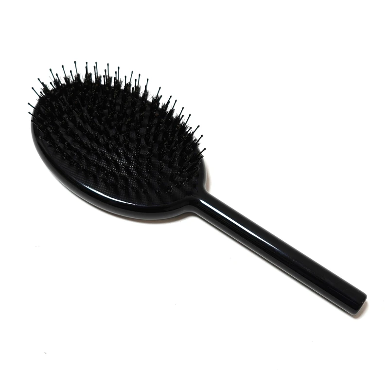 Glossy Black Acetate Oval Cushion Hair Brush, 235mm & 177mm