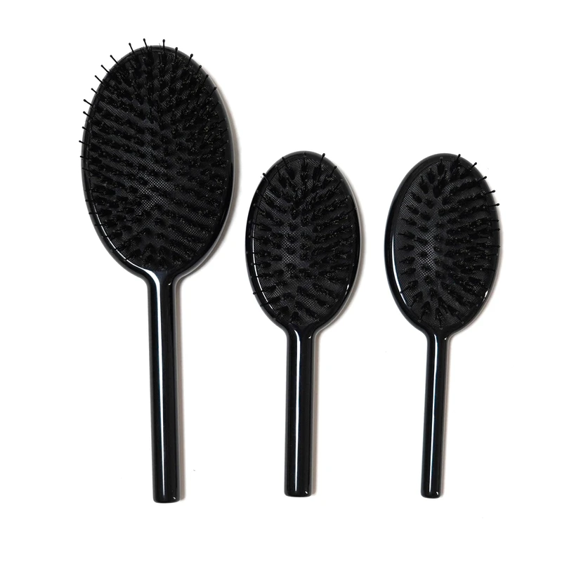 Glossy Black Acetate Oval Cushion Hair Brush, 235mm & 177mm - view 2