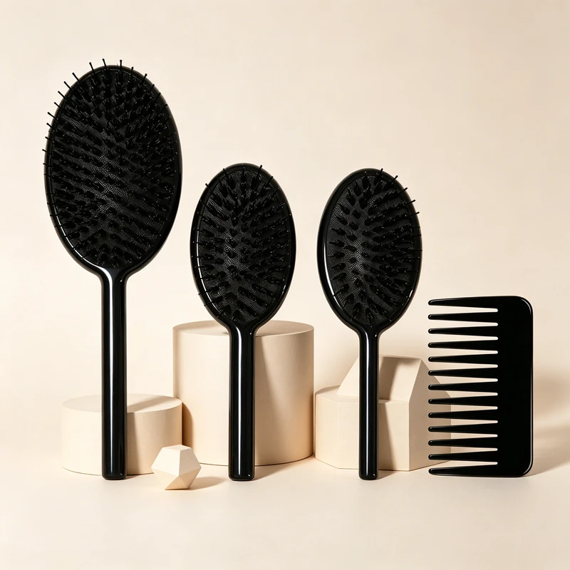 Glossy Black Acetate Oval Cushion Hair Brush, 235mm & 177mm - view 4