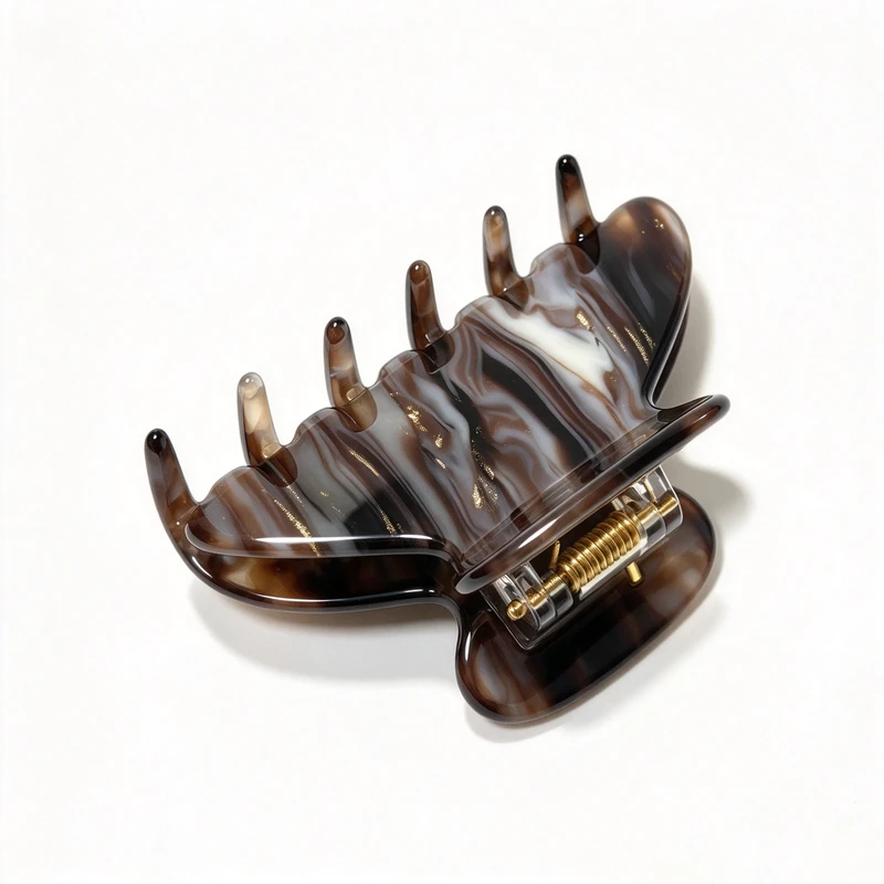 Marbled Brown Acetate Hair Claw, 69x41mm - view 3