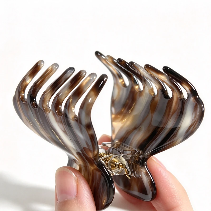 Marbled Brown Acetate Hair Claw, 69x41mm - view 4