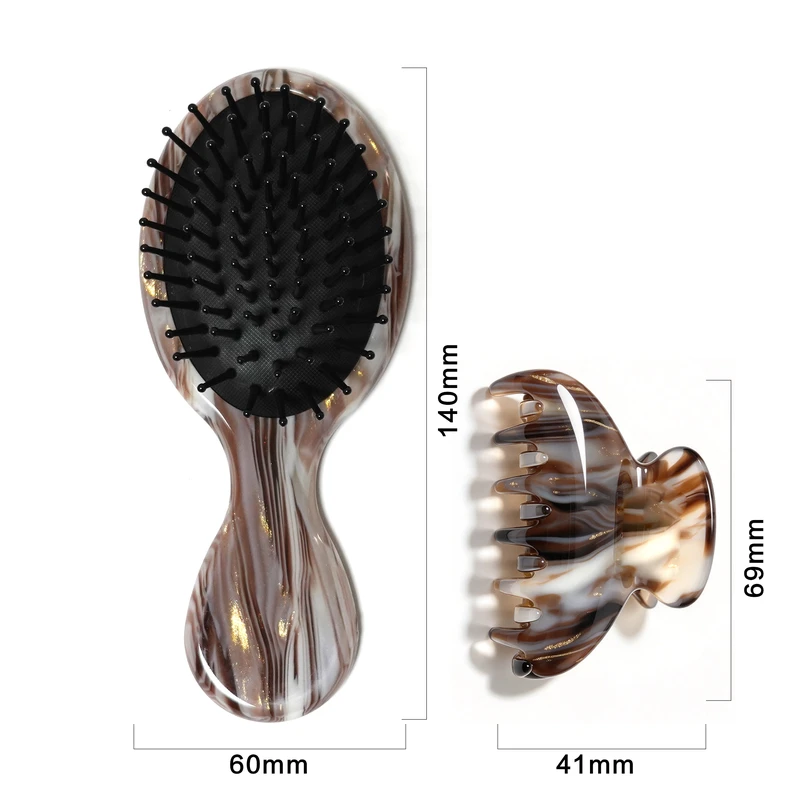 Marbled Brown Acetate Mini Hair Brush & Claw Clip Gift Set - view 2