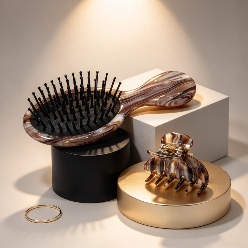 Marbled Brown Acetate Mini Hair Brush & Claw Clip Gift Set - view 3