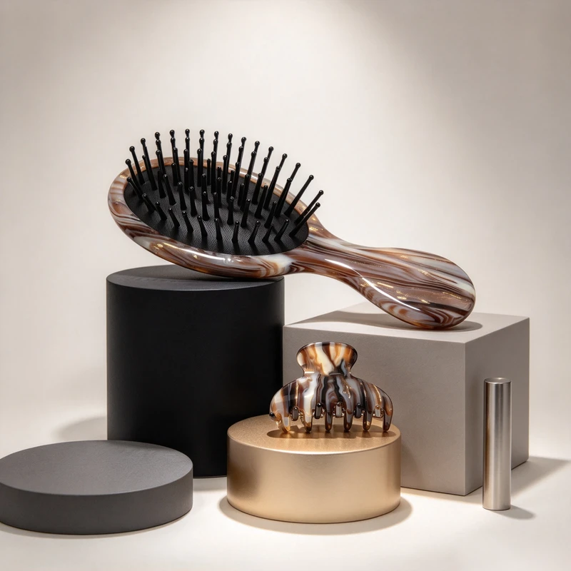 Marbled Brown Acetate Mini Hair Brush & Claw Clip Gift Set - view 4